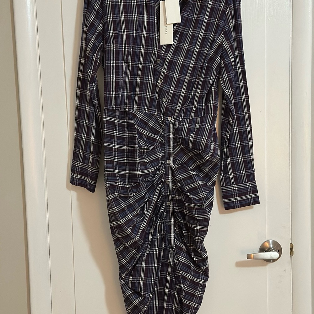 Veronica Beard Navy and Plum Ruched Button-Down Dress NWT Size 10